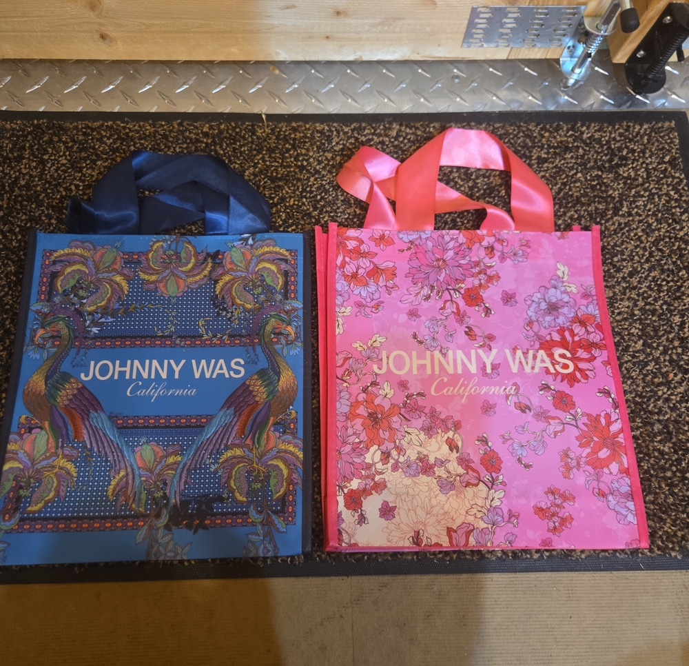 Johnny Was Pink Floral Reusable Tote Bag with Ribbon Handles
